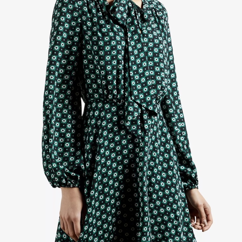 Ted Baker‎ London Green Geometric Floral Print Dolley Dress Size 1 (US Size 4) - Picture 4 of 17